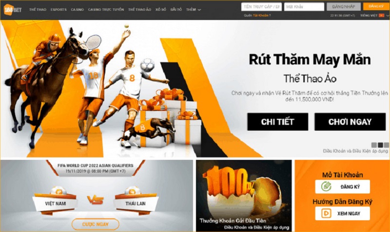 Giao diện 188 bet trên PC ấn tượng